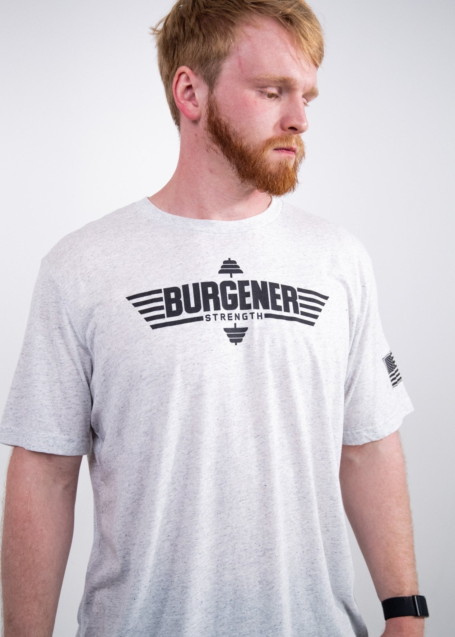 Burgener Strength T-Shirt: Heather White - MAYHEM NATION
