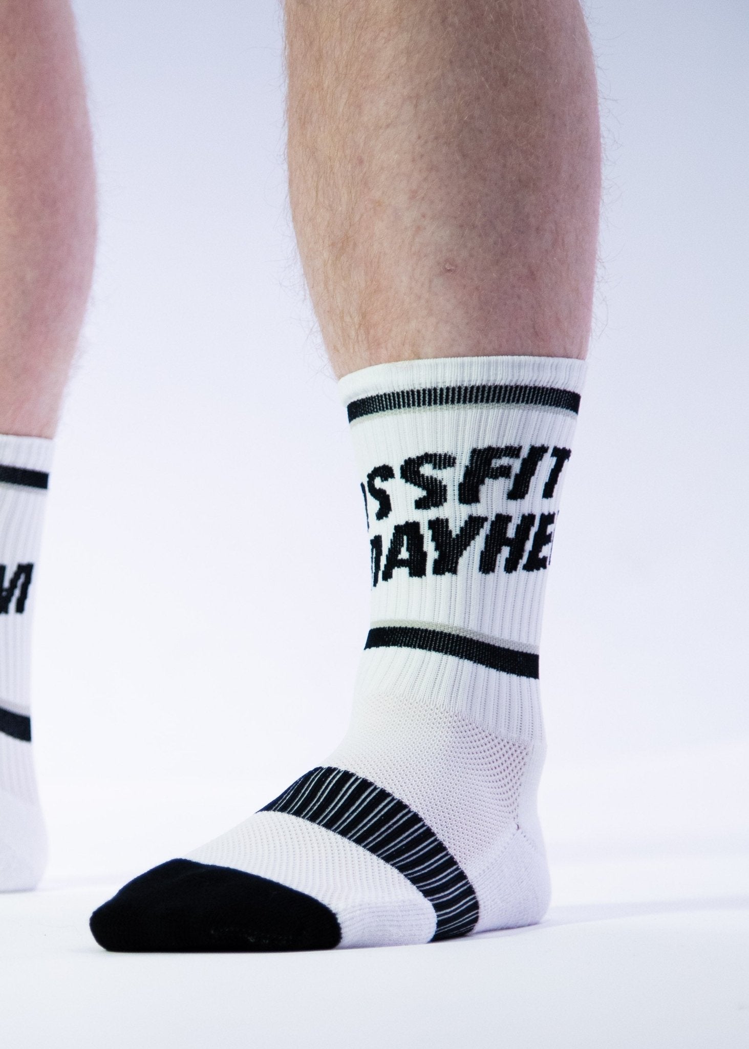 Mayhem Athlete Crew Socks: White + Black - MAYHEM NATION